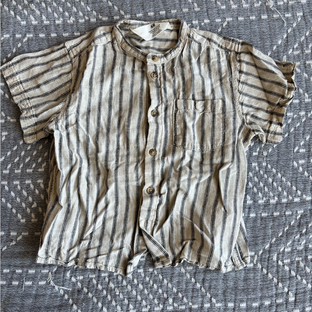 H&M Kids Button Down Shirt - Cream and Navy Stripes